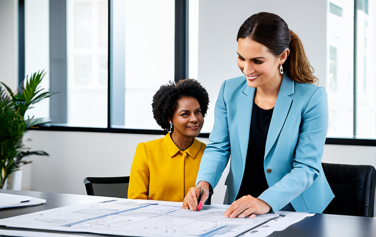 Event Planning Professional**
"A confident event planner in a stylish, modest business outfit, consulting with a client over blueprints in a bright, modern office setting, fully clothed, appropriate attire, safe for work, perfect anatomy, natural proportions, professional photography, high quality, family-friendly."
**