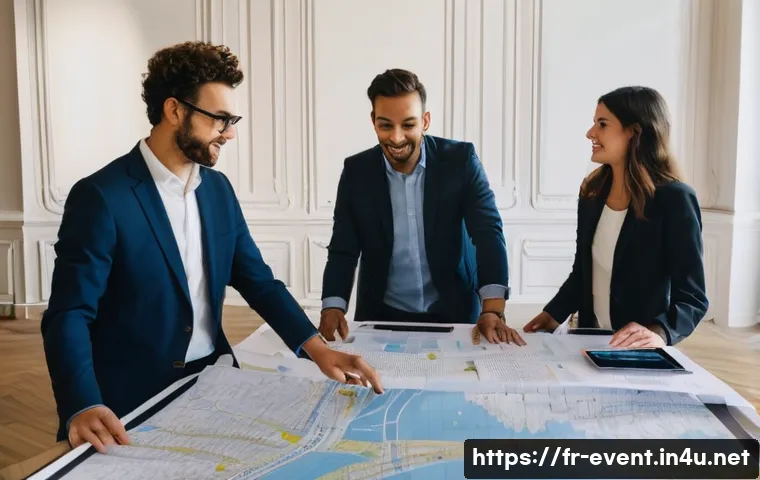 이벤트기획 관련 법률과 규정 - **Event Planning & Authorization Success:** A brightly lit, modern event planning office in a French...