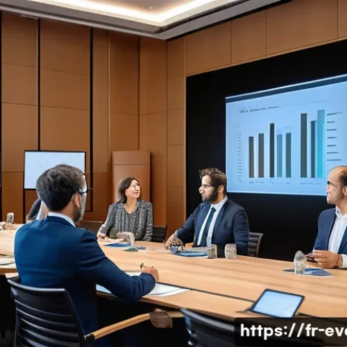 이벤트기획자 필수 이론 정리 - A professional seminar scene set in a modern French conference room, featuring a diverse group of we...