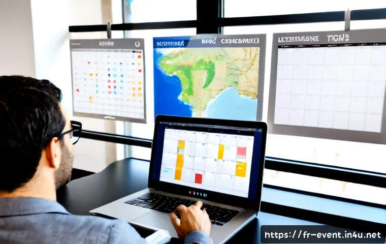이벤트기획과 데이터 분석의 중요성 - Photorealistic event planning workspace in Paris, diverse French creative team reviewing a large wal...